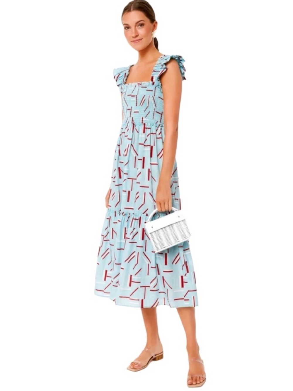 Tuckernuck Rory Flutter Sleeve Dress Smocked Midi Cotton size M